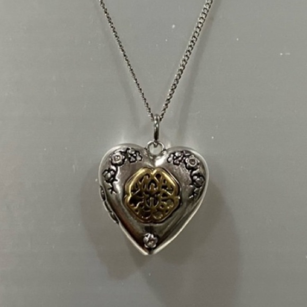 Alexander McQueen Silver and Gold Heart Locket Pendant Necklace